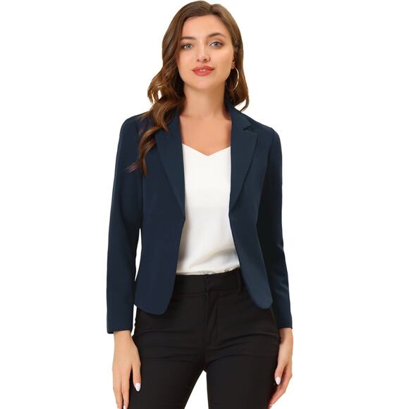 Open Front Office Work Business Crop Suit Blazer Jacket Small - Picture 1 of 11